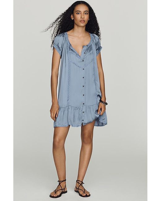 By Anthropologie Blue Amber Short-Sleeve Silken Mini Dress