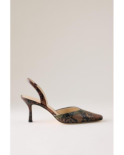 Maeve Natural Embossed Snake Print Leather Slingback Heels