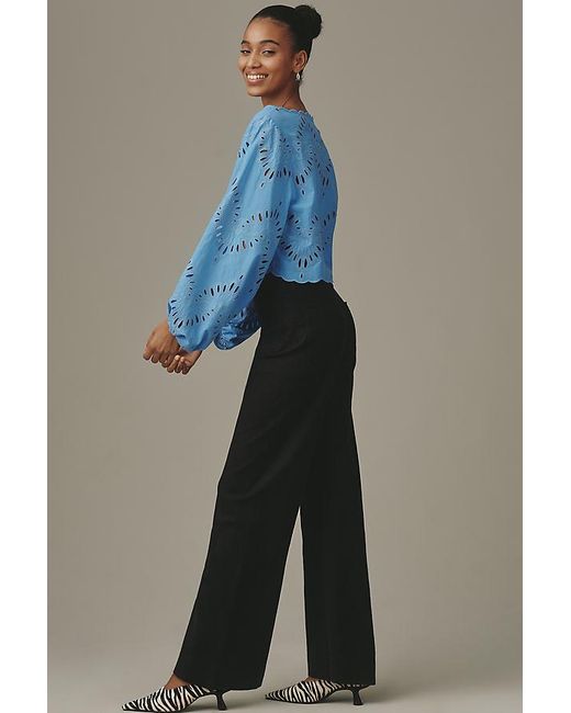 Maeve Blue The Colette Beachy Linen Full-Length Wide-Leg Trousers By