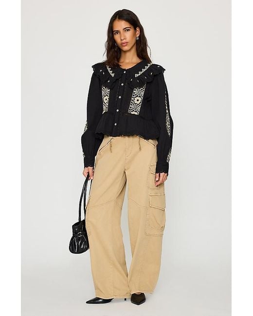 By Anthropologie Black Long-Sleeve Embroidered Blouse