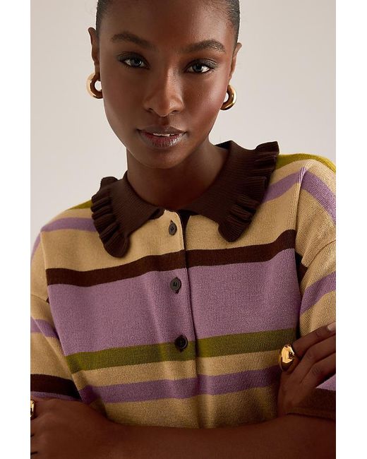 By Anthropologie Pink Stripe Wool-Blend Polo Shirt