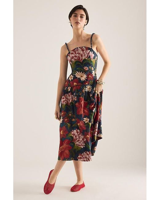 BARBOUR X FARM RIO Natural Wild Flower Drop-Waist Midi Dress