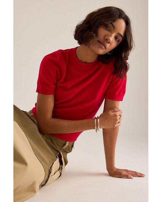 By Anthropologie Red Georgie Stripe Knit Top