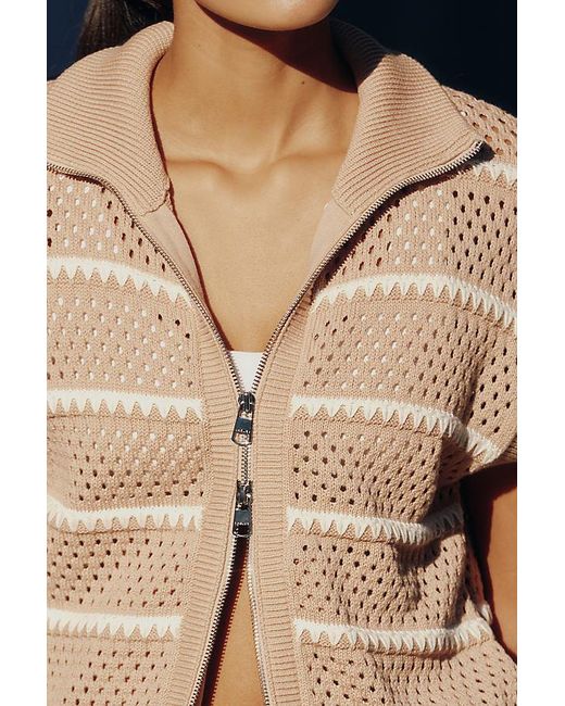 Varley Black Haney Short-Sleeve Zip-Front Knit Cardigan