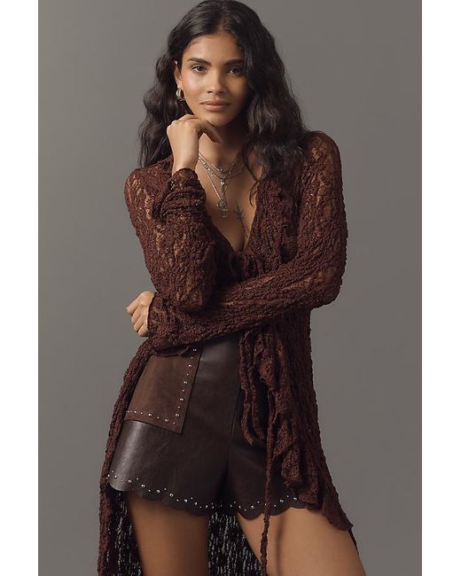By Anthropologie Brown Studded Faux Leather Shorts