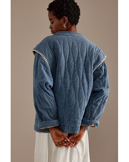 Louise Misha Blue Maurice Embroidered Quilted Jacket
