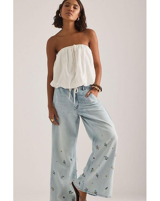 Pilcro Blue The Adi Mid-Rise Ditsy Floral Flare Jeans By