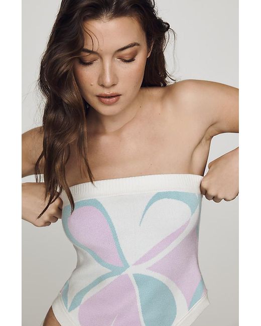 Maeve White Graphic Print Knit Tube Top