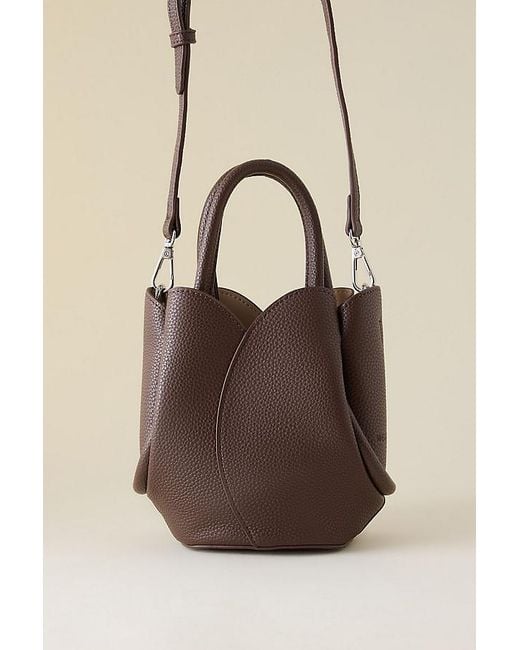 Melie Bianco Brown Tulip Top-Handle Crossbody Mini Tote Bag