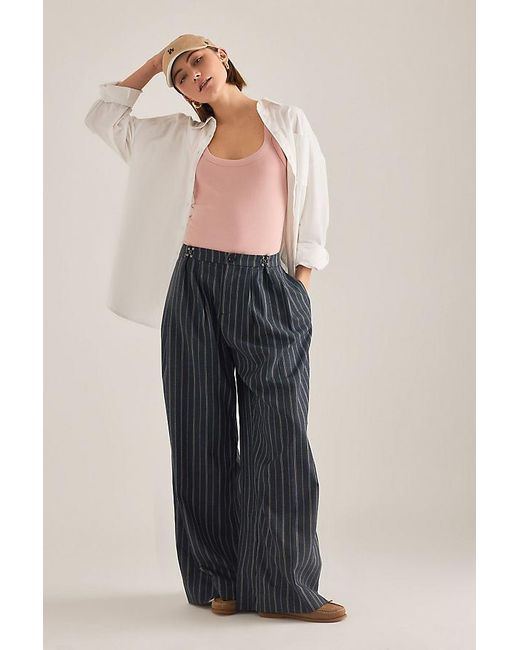 By Anthropologie Blue Ribbed Scoop Tank Top
