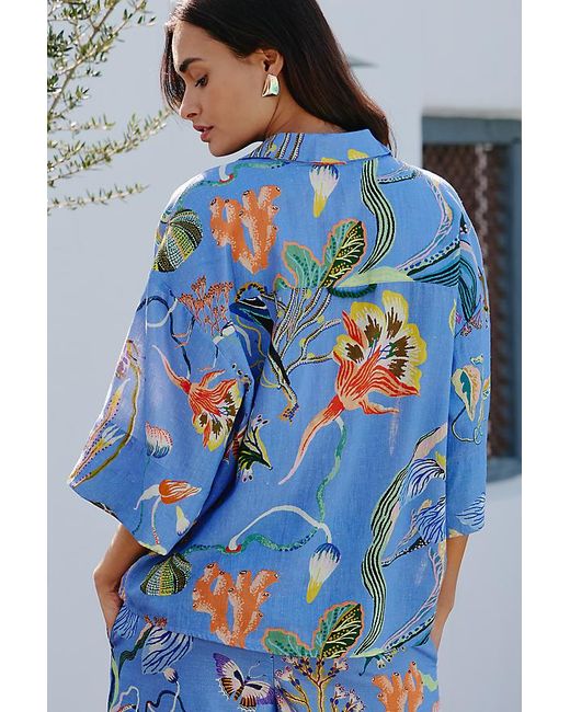 Celandine Blue X Sarah Gordon Linen-Blend Buttondown Shirt