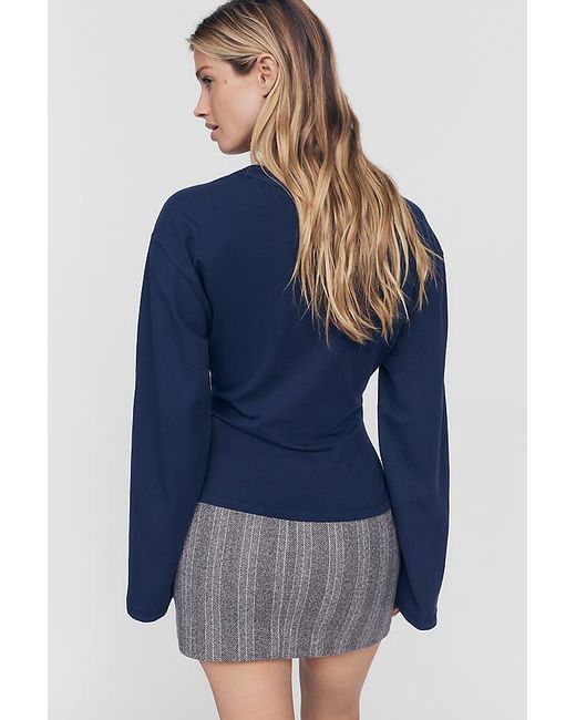 Maeve Blue Waisted Long-Sleeve Top