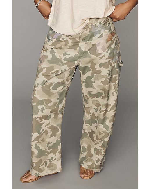 Pilcro Natural The Kayden High-Rise Camo Carpenter Barrel Trousers By