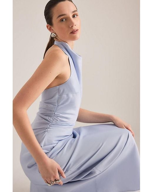 Nobody's Child Blue Devin Halter Column Satin Maxi Dress