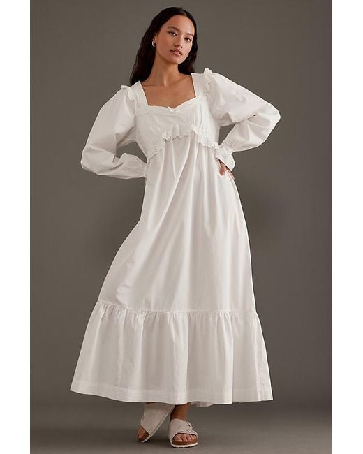 Damson Madder White Edith Long-sleeve Frill Maxi Dress