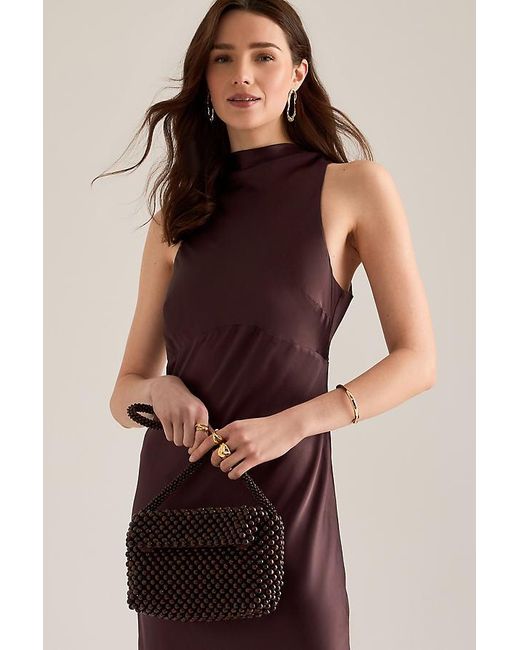 By Anthropologie Purple Milly Satin High-Neck Midi Dress