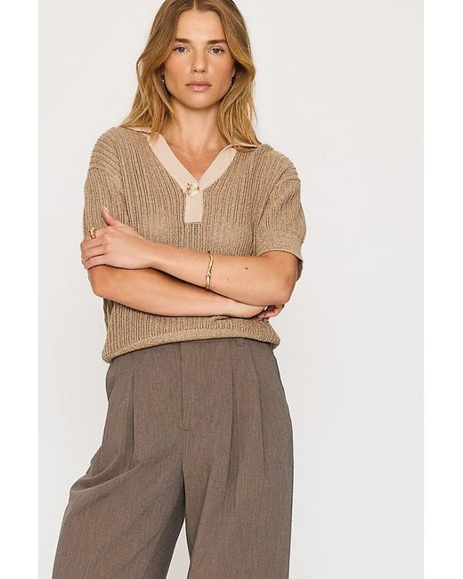 Varley Brown Perrine Knit Polo Top