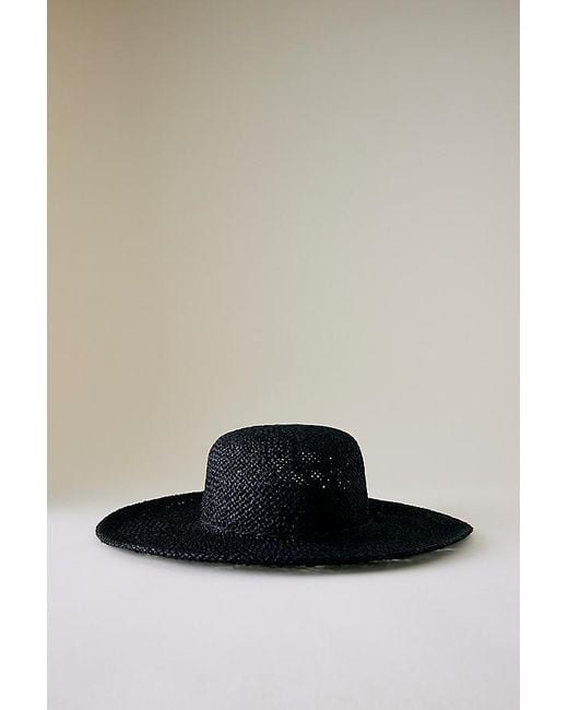 By Anthropologie Black Floppy Twist Straw Hat