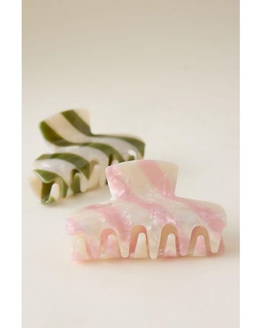 By Anthropologie Green Stripe Resin Hair Claw Clips, Set Of 2