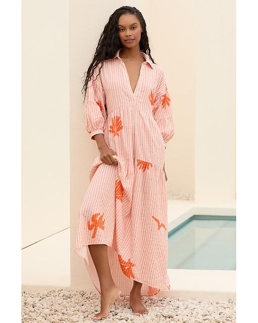 Celandine Pink The Carolita Printed Tiered Shirt Dress By