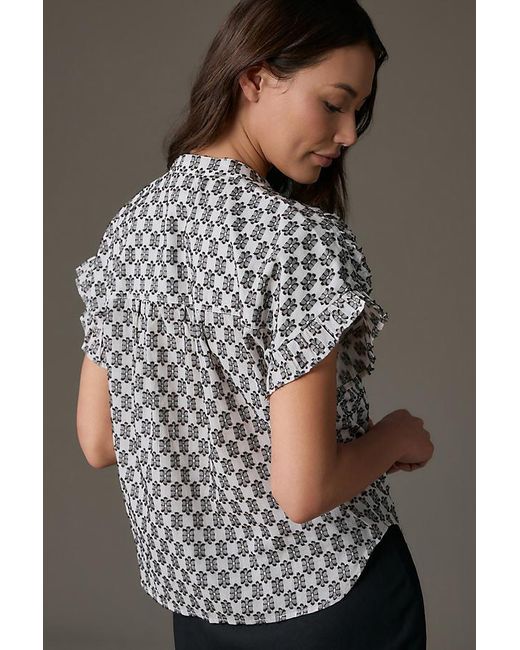Pilcro Gray Short-sleeve Smocked Button-front Blouse