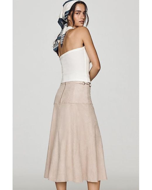 Maeve Natural Faux-Suede Waisted Midi Skirt