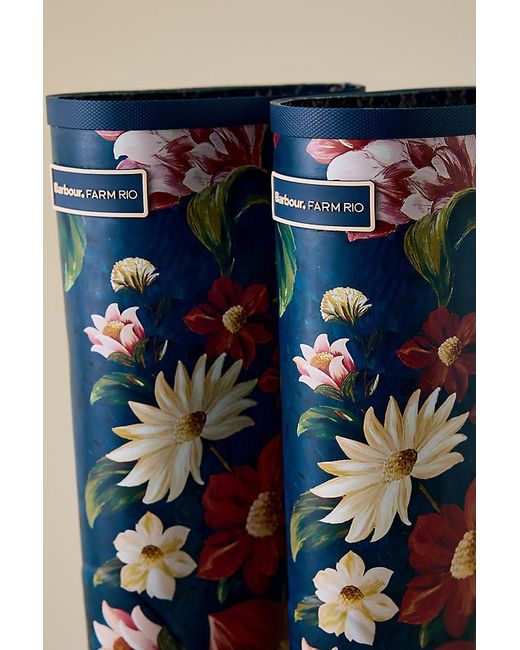 BARBOUR X FARM RIO Blue Wild Flower Wellingtons