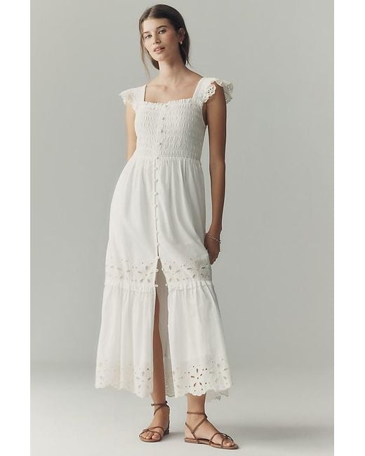 By Anthropologie White The Peregrine Eyelet Midi Dress