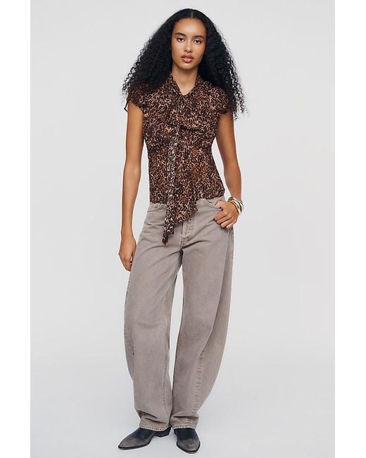 By Anthropologie Multicolor Sheer Tie-Neck Blouse