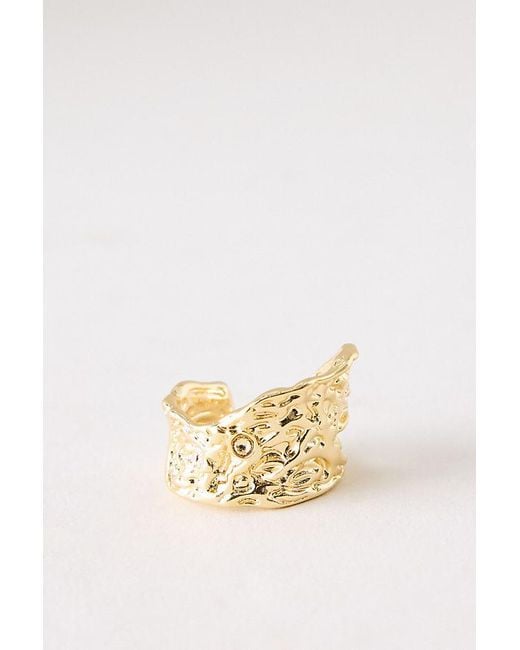 By Anthropologie Brown Plated Hammered Ring