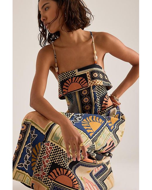 By Anthropologie Natural Lia Linen-Blend Beaded Strap Midi Dress
