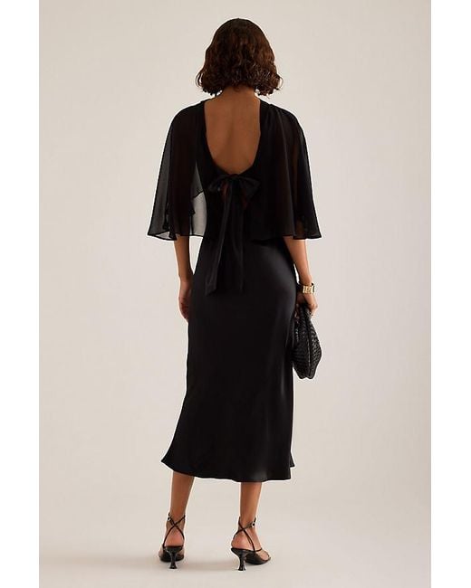 By Anthropologie Black Casey Cape Overlay Satin Midi Dress