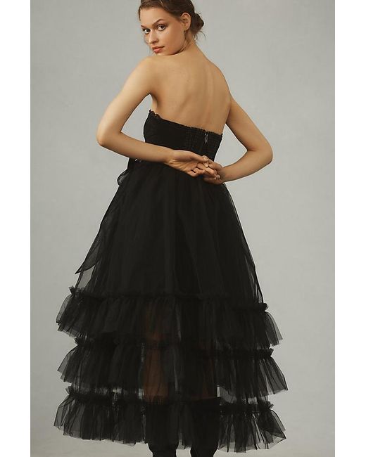 Pilcro Black Strapless Detachable Tulle Lace Midi Dress