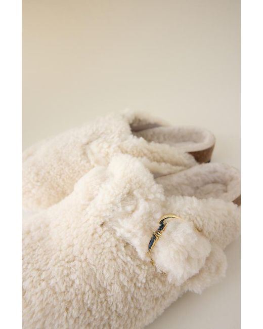 Birkenstock Natural Boston Big Buckle Shearling Clogs