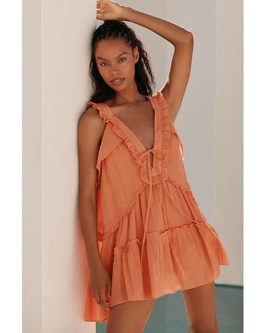 By Anthropologie Boho Ruffle Mini Dress in Orange