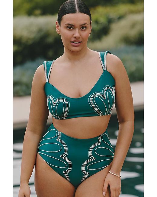 Agua Bendita Green X Anthropologie Malory Embroidered Bikini Top