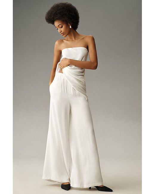 By Anthropologie White Silky Pull-On Trousers