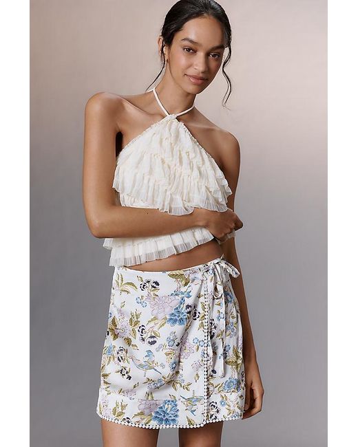 Maeve Multicolor Printed Satin Mini Wrap Skirt