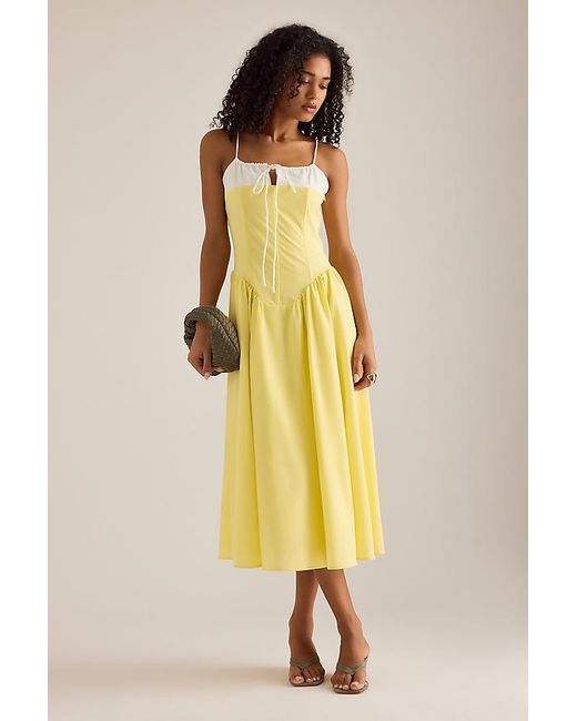 Extro & Vert Yellow Susana Sleeveless Corset Pleated Midi Dress