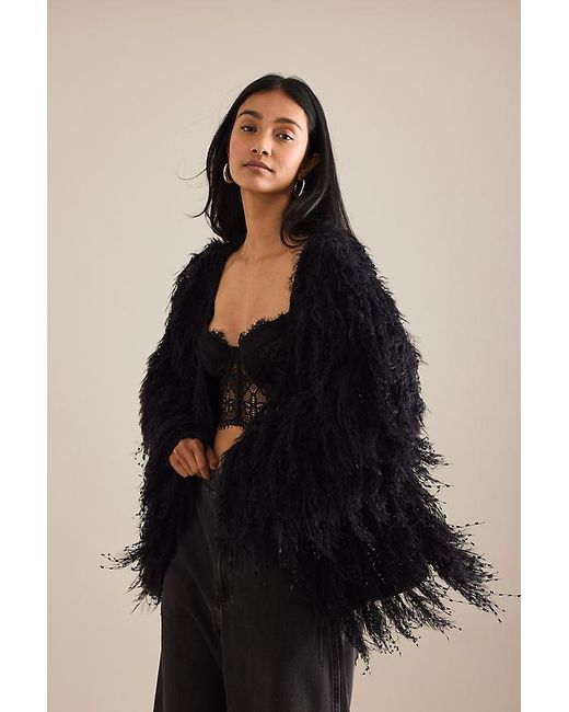 Anthropologie Blue By Mixed Media Fringe Cardigan