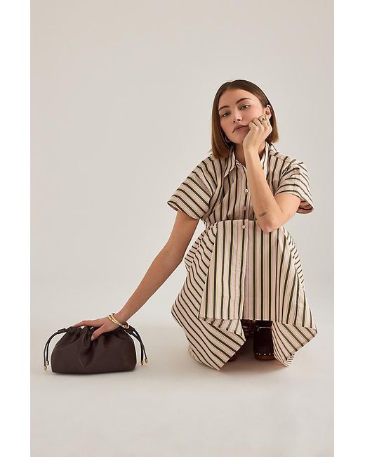 By Anthropologie Brown Leather Drawstring Clutch Bag