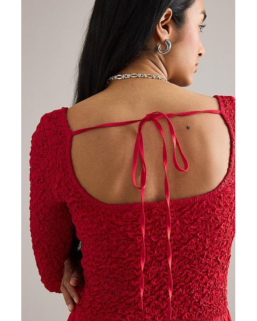 Damson Madder Red Malinda Long-Sleeve Smocked Midi Dress