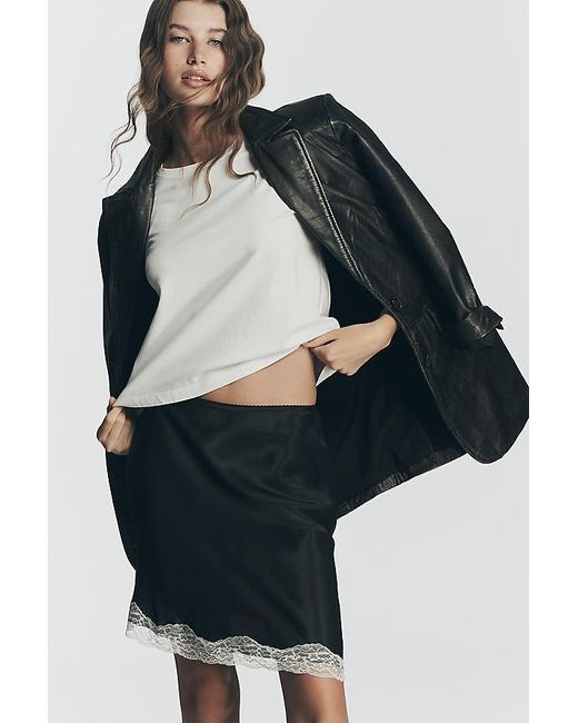 By Anthropologie Black Asymmetric Lace Mini Skirt