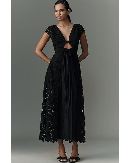 By Anthropologie Black Short-Sleeve Cutout Maxi Dress