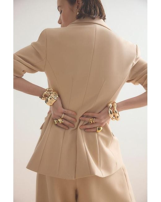 Anthropologie Natural By Hourglass Woven Single-Breasted Blazer