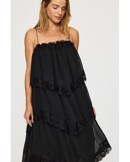 By Anthropologie Black Lace Ruffle Layered Maxi Dress