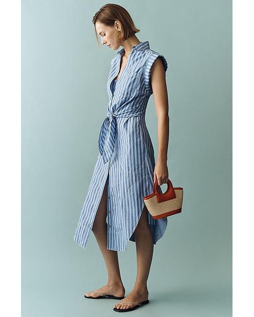 Pilcro Blue Sleeveless Wrap Shirt Dress