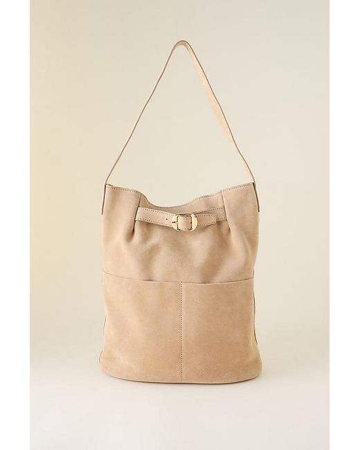 By Anthropologie Natural Suede Buckle Tote Bag