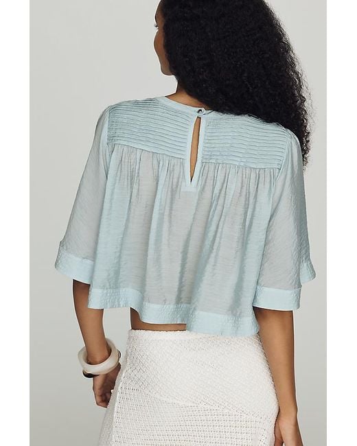 By Anthropologie Blue Seamed Yoke Top
