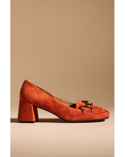 Bibi Lou Orange Valencia Leather Loafer Heels